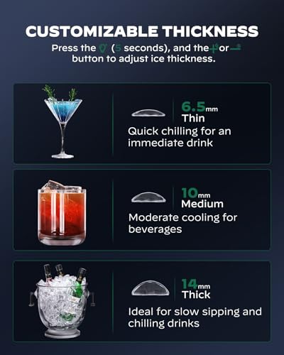 Silonn Crescent Ice Maker Countertop, Slow Melting & Crystal-Clear Ice, Self-Cleaning Ice Machine with Adjustable Ice Thickness & Timer Function, 16 Pcs in 15 Mins, 2000 Pcs per Day
