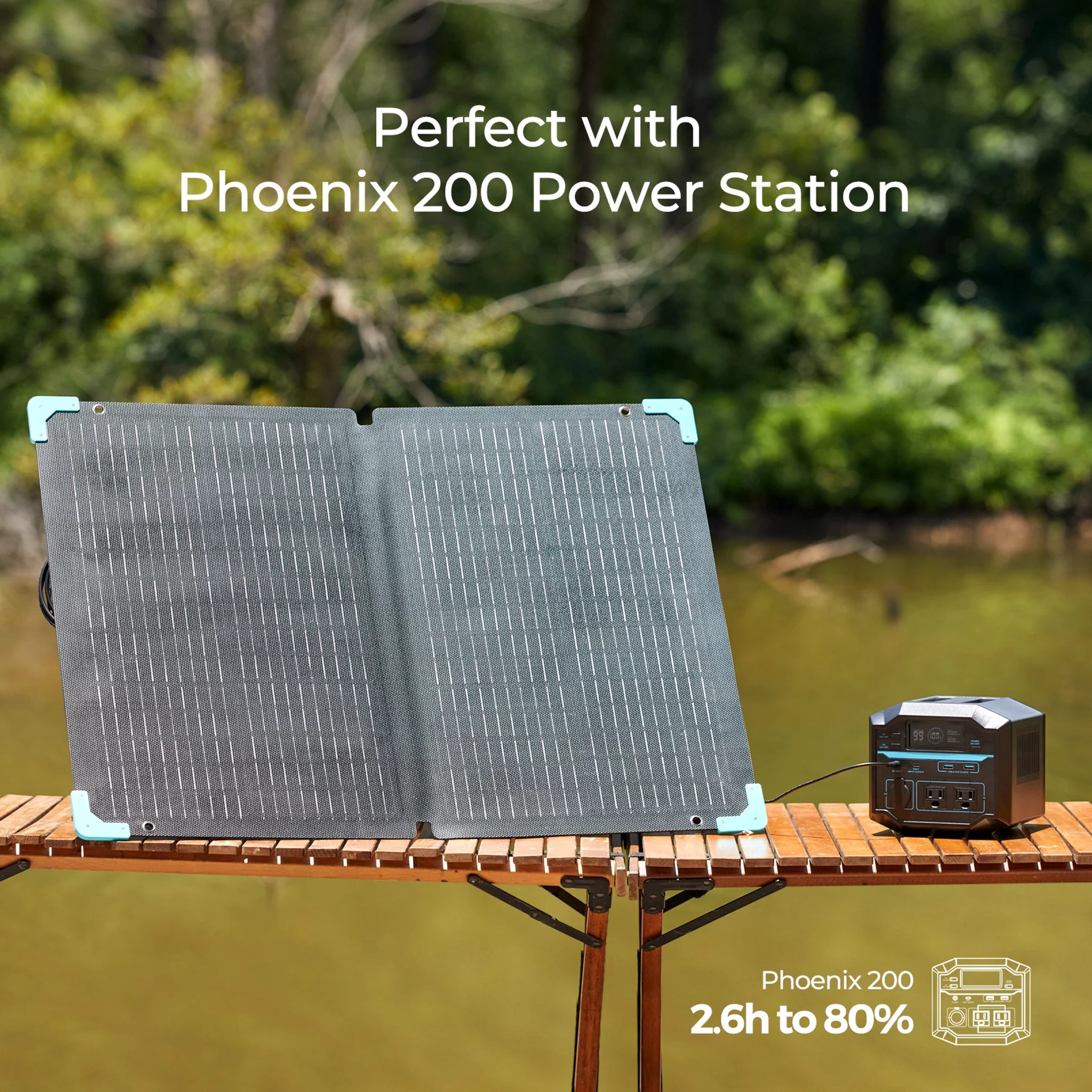 Renogy 80W Portable Solar Panel for Phoenix Power Station, Foldable Renewable Energy Charger, Off Grid Systems for Camping/Short Trip/Fishing, E.Flex 80