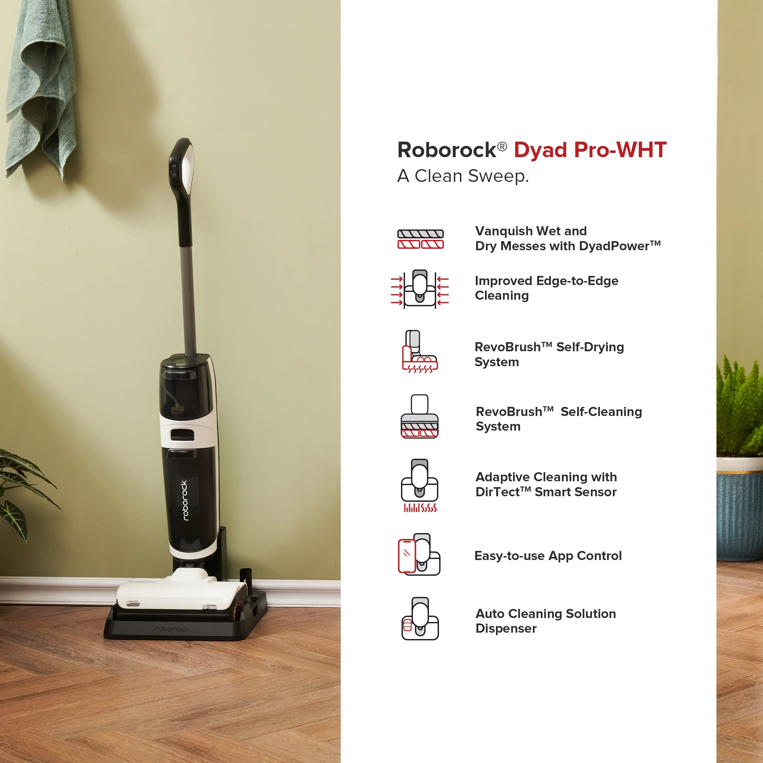 Roborock® Dyad Pro Wet and Dry Vacuum Cleaner with multi-rollers, 17000Pa Suction, Self-Cleaning and Self-Drying