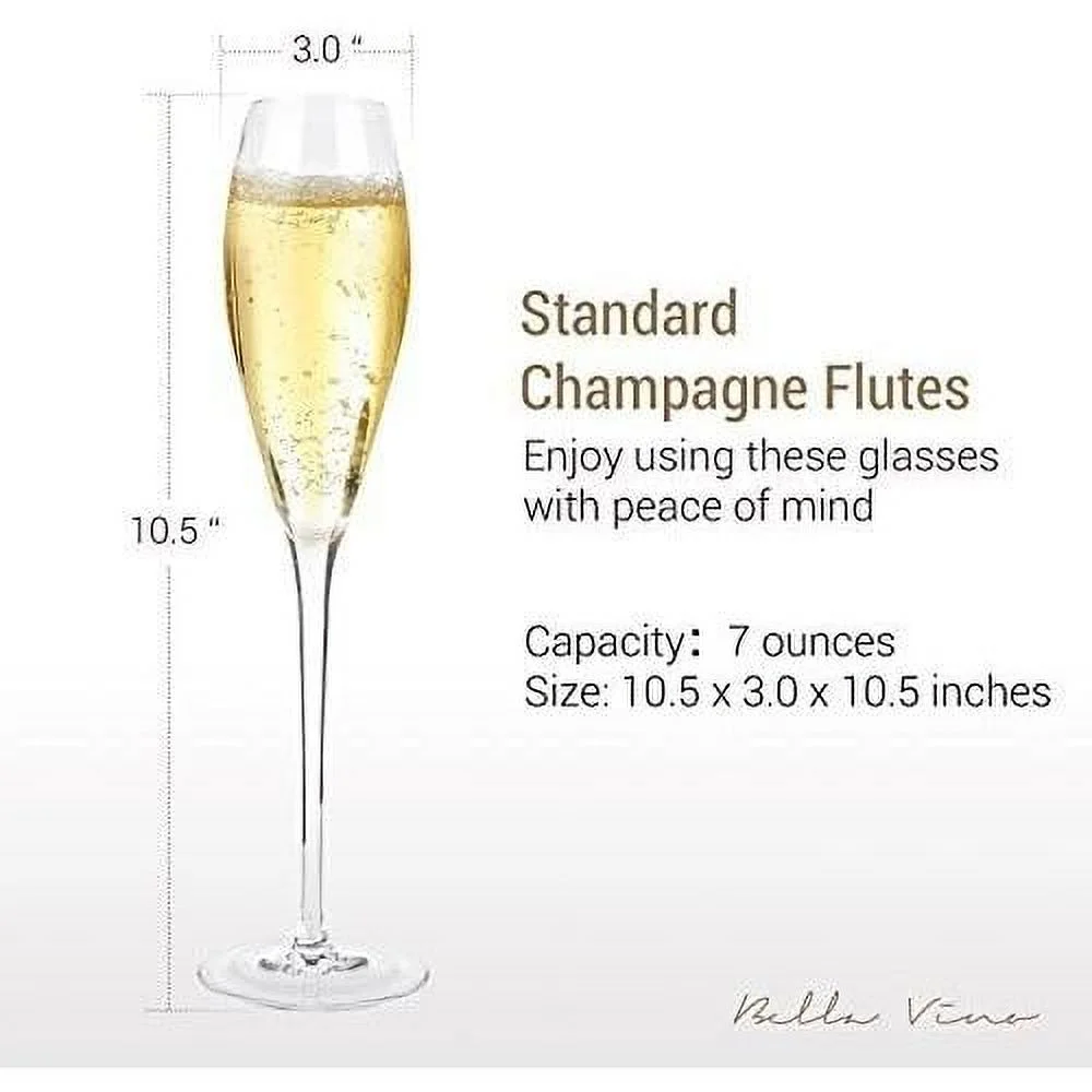 Hand Blown Crystal Champagne Flutes - Standard Champagne Glasses Made From Premium Crystal Glass, Great Gift, 10.5