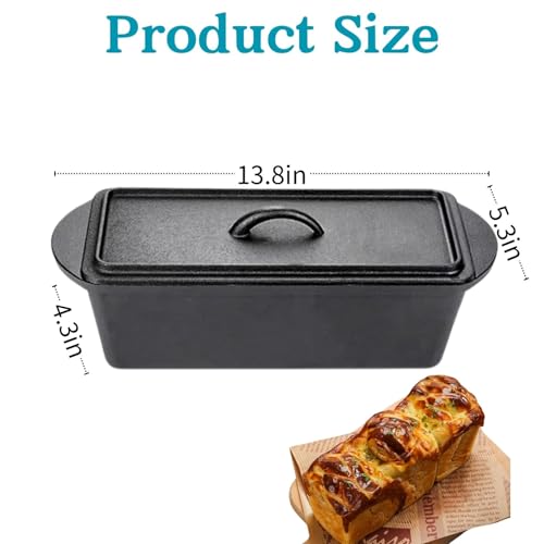 bangminda Cast Iron Bread Loaf Pan with Lid, 13x5 inches Bread Pan with lid Bread Maker Cast Iron Roaster Loaf Pans for Campfire or Home Kitchen