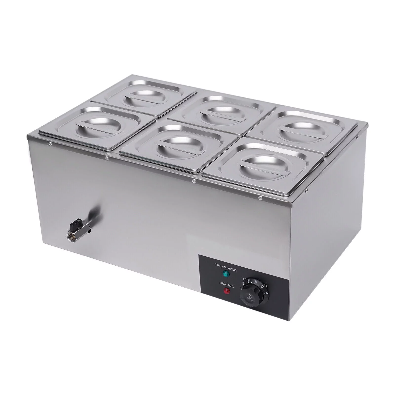 FETCOI 6-Pan Commercial Food Warmer Steam Table Buffet Bain Marie Countertop 600W 110V