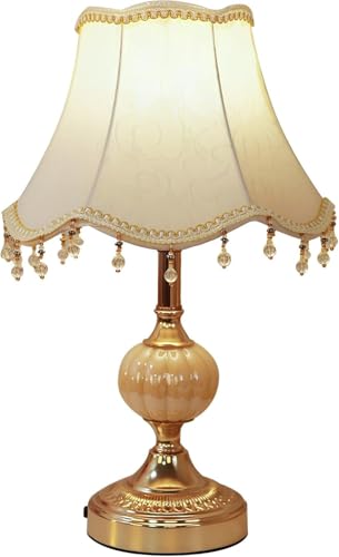 Classical Tiffany European Style Table Lamp Fabric Drum Shade and Gold Base American Decor Classic Bedside Desk Nightstand Table Lamp for Bedroom Living Room