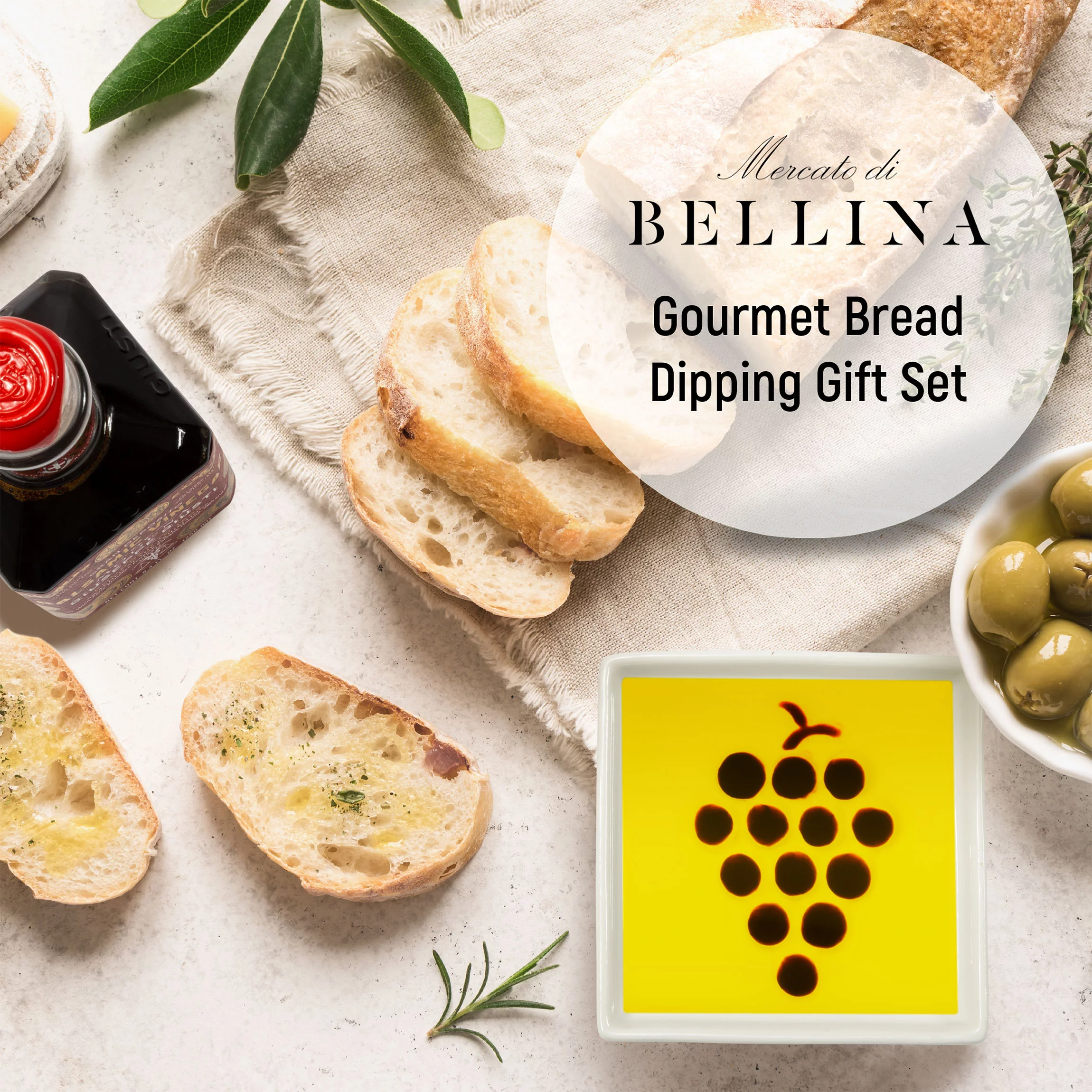Bellina Gourmet Giuseppe Giusti - Gran Deposito Aceto Balsamico Di Modena - Italian Balsamic Wine Vinegar 8.45 fl.oz. (250ml) and Bread Dipping Plates Grapes Shape Gift Set