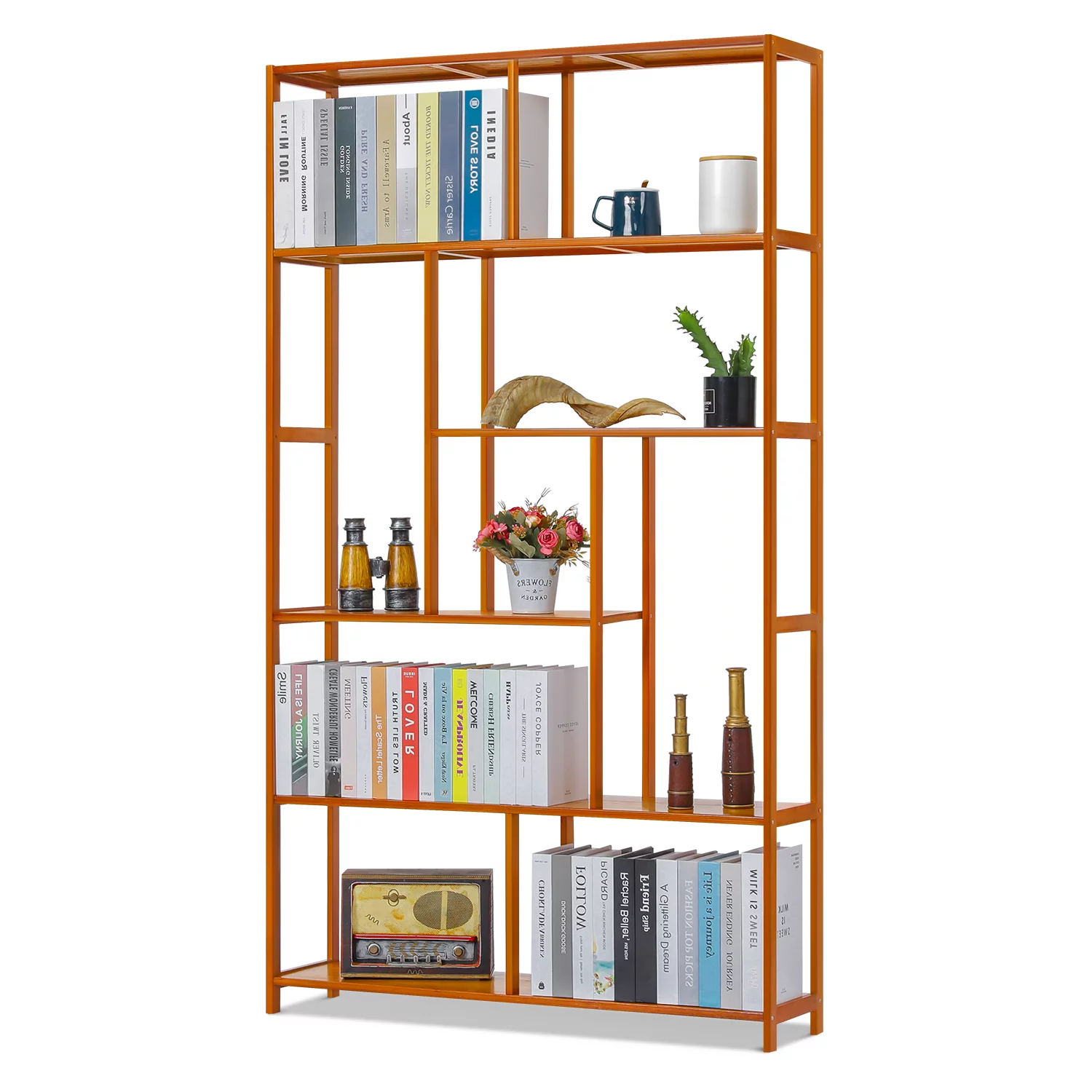 Magshion Bamboo 6 Tiers Modern Bookshelf, Open Bookcase, Books Display Shelf, Brown, for Home