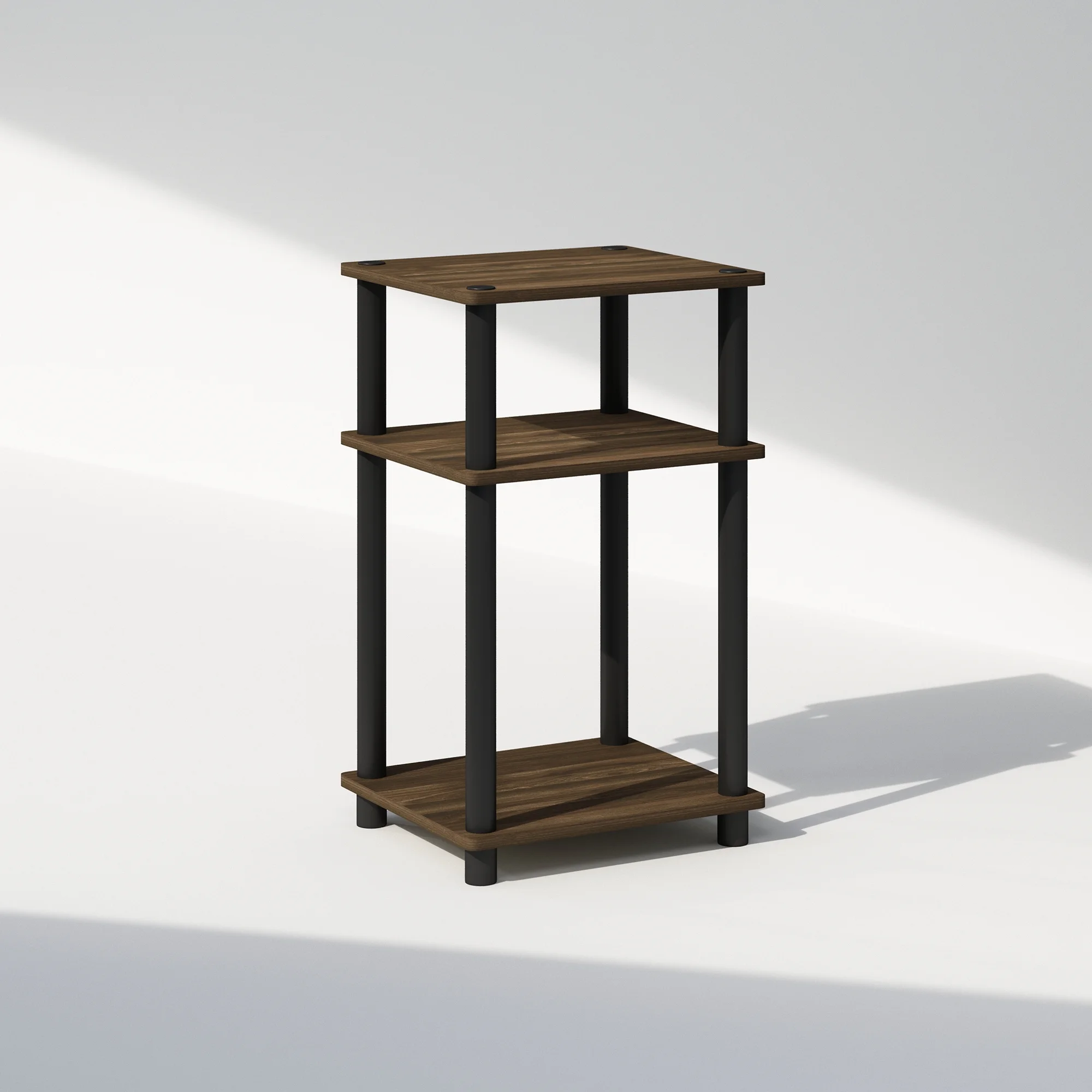 Furinno Just 3-Tier Turn-N-Tube Open Storage Nightstand, 1-Pack, Columbia Walnut/Black