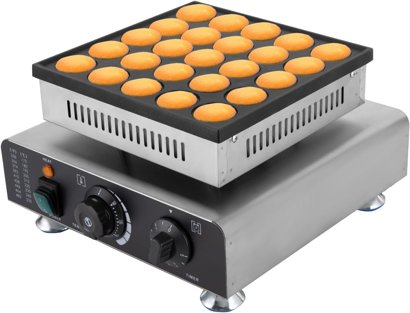 Mini Dutch Pancake Maker 25PCS, Commercial Non-stick Pancake Baker Machine 50-300℃ Electric Muffin Maker Stainless Steel for Home Kitchen, Cafe or Restaurant, 110V