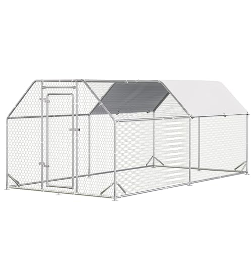 LEMBERI Metal Large Chicken Coop, Spire Shape Walk-in Poultry Chicken Hen cage, Rabbits Duck Cages with Waterproof and Anti-Ultraviolet Cover for Outside,Backyard and Farm