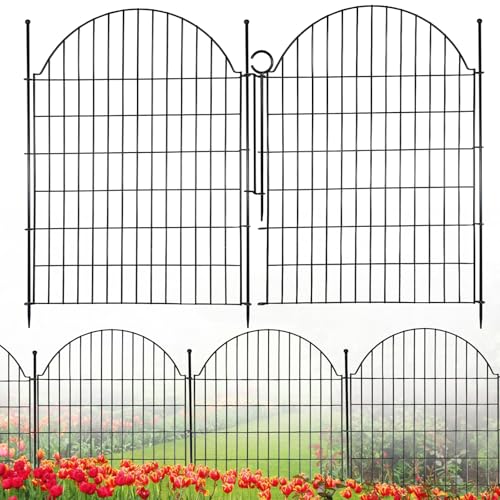 Garden Fence, 22 in(H) x 10.83 ft(L) Arched Rustproof Metal No Dig Fence Garden Fence Border, Ground Stake Animal Barrier Fence for Rabbit Dog, Outdoor Decor for Yard & Patio