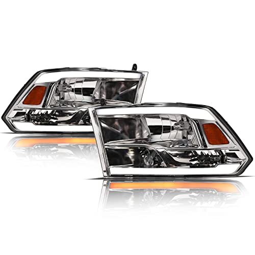 Alpha Owls 8710401 Crystal Headlights With Switchback Sequential LED Light Bar & Startup Light - Black Amber Fits 2009-2018 Dodge Ram 1500 2500 3500/2019-2023 Classic Halogen Models