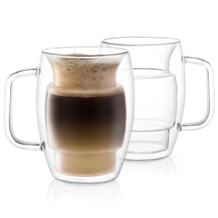 JoyJolt Cadus Large Double Wall Insulated Mugs, 16 OZ Set of 2 Latte Glasses