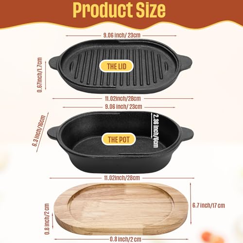 Cast Iron Bread Loaf Pan Set with Lid 2 in 1 Pre Seasoned Cast Iron Dutch Oven Pot Bread Cooking Pan with Dual Handles and Wooden Plate for Homemade Frying Sourdough Baking(Black)
