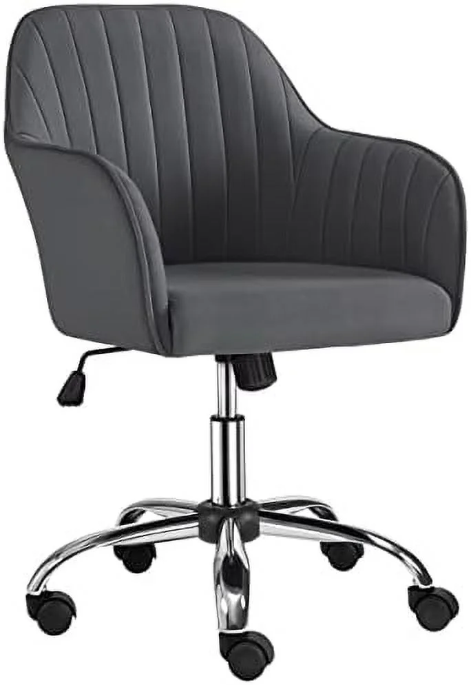 KHBIULIFE Modern Faux Leather Desk Chair Height Adjustable Task Chair Swivel Office Chair Makeup Chair Computer Chair Mid Back Chair Living Room Chairs with Arms Retro Brown