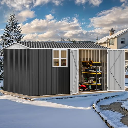 DWVO 8x4 FT Outdoor Weatherproof Storage Shed, Secure Metal Bike Shed w/Lockable Entry, Garden Storage Solution for Lawn Equipment, Tools, Waste Bin, Dark Gray
