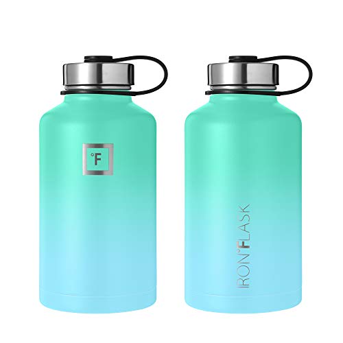 IRON °FLASK Camping & Hiking Hydration Flask with 3 Lids - Stainless Steel, Double Walled & Vacuum Insulated Water Bottle - Leak Proof & BPA Free (Midnight Black, Straw - 40 oz)