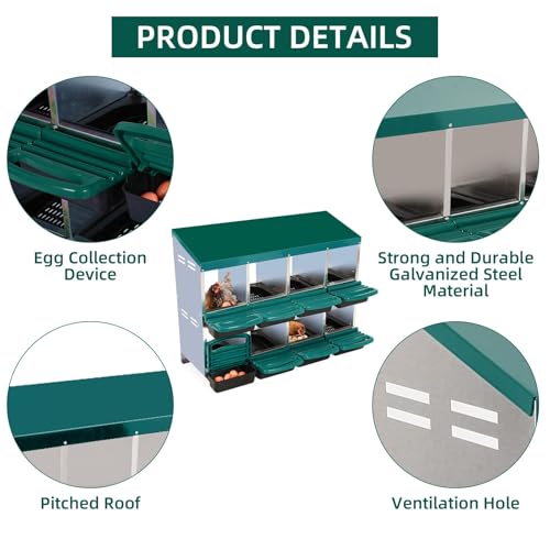 Chicken Nesting Box, 10 Hole 2 Layer Hen Nest Box with Legs, Roll Away Eggs Laying Boxes,Cleanable Pull Out Hen Roosting Boxes