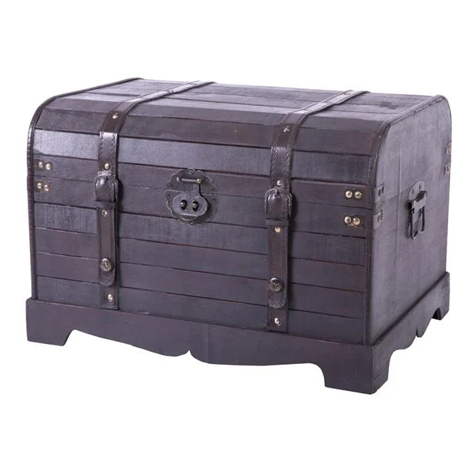 13.75 x 20.5 x 15.75 in. Antique Style Wooden Steamer Trunk, Black