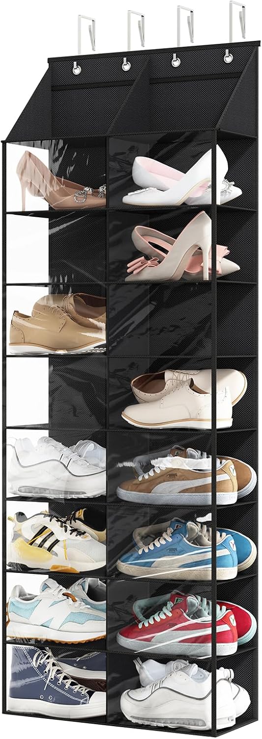Fixwal Over The Door Shoe Rack for Door Fit 16 Pairs Dustproof Over The Door Shoe Organizer Hanging for Closet Storage