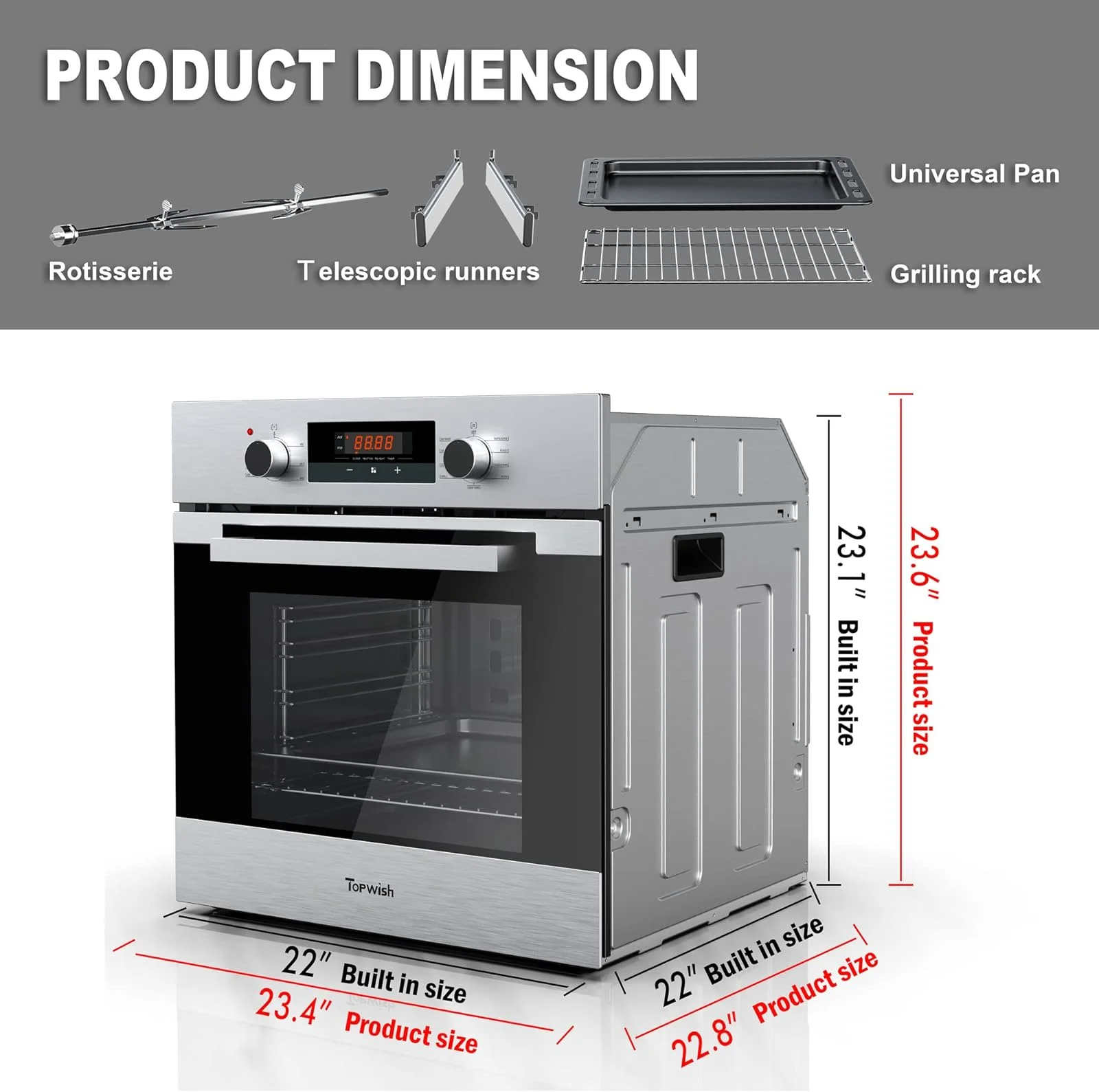 TOPWISH AEO-001 2.3 Cu.ft. Built-in Electric Wall Oven, 24