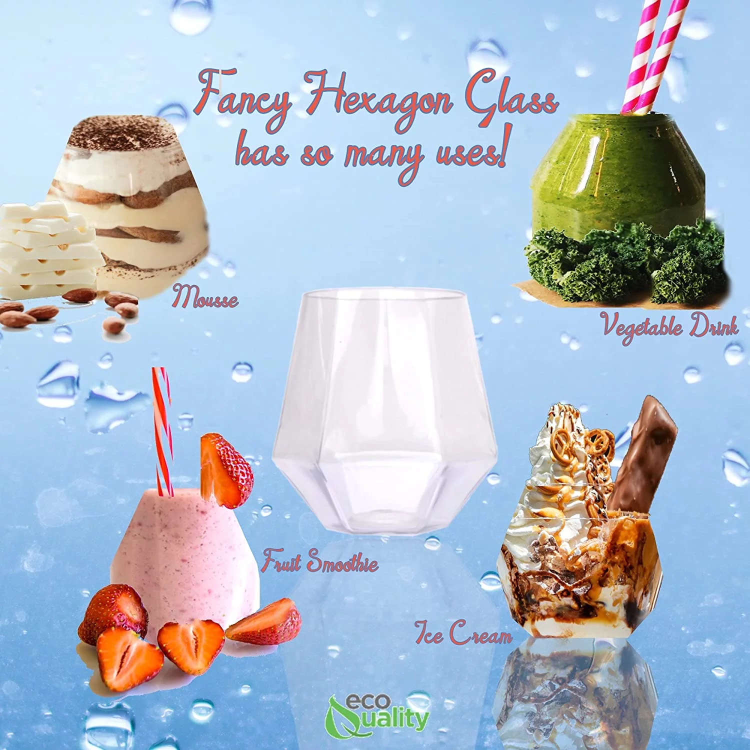 [72 Pack] EcoQuality 12 oz Diamond Shaped Stemless Clear Plastic Wine Glass, Unbreakable Elegant and Reusable Cocktail Glass Ideal for Indoor or Outdoor Parties and Events