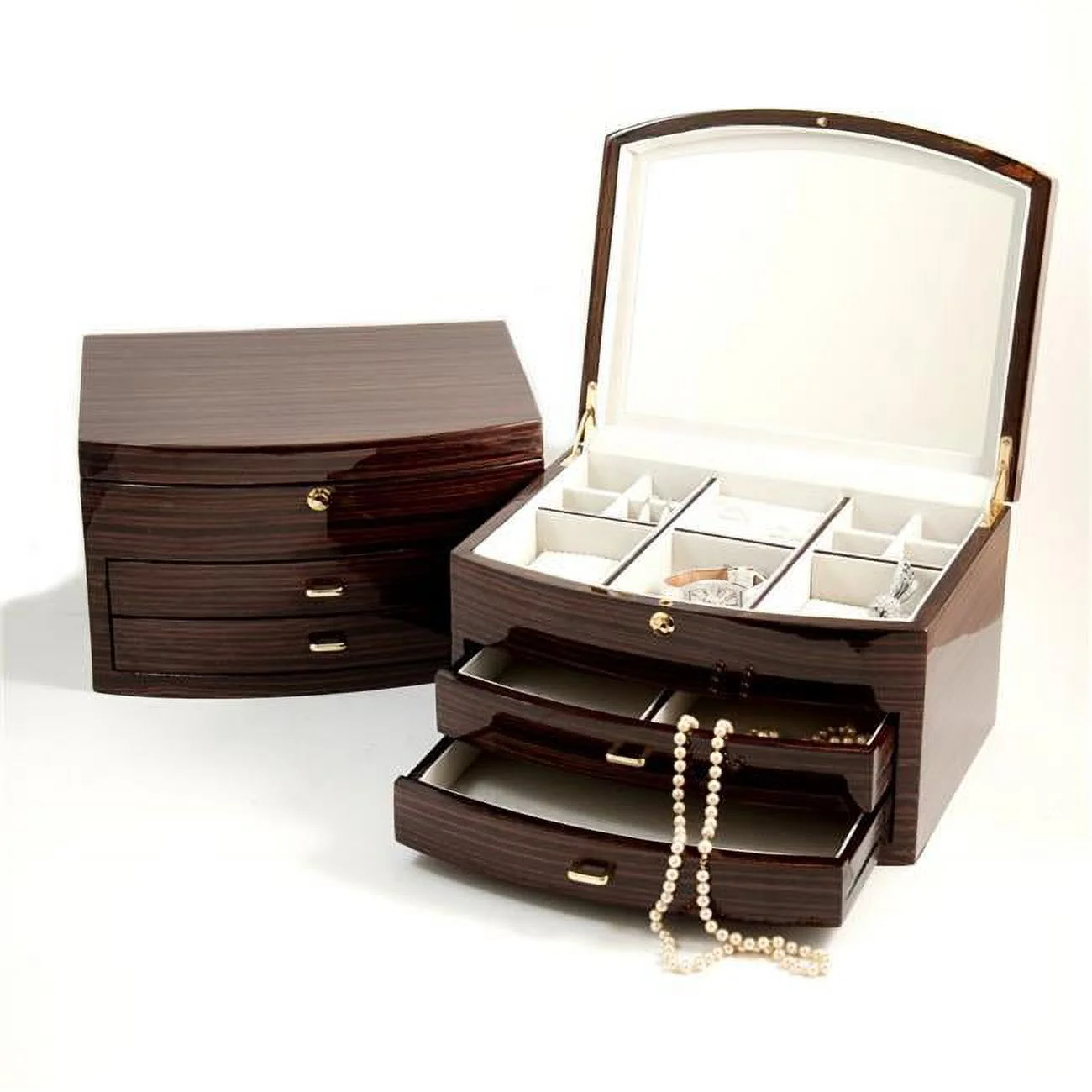 International  Lacquered Ebony Zebra Wood Jewelry Box
