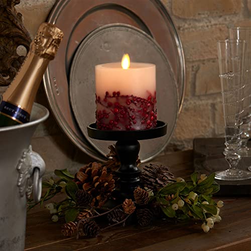 Luminara Flameless LED Candle Orange Leaf Embedded Real Wax Moving Flame Pillar Unscented with Recessed Edge, Timer (3.5 x 4.5 inch)