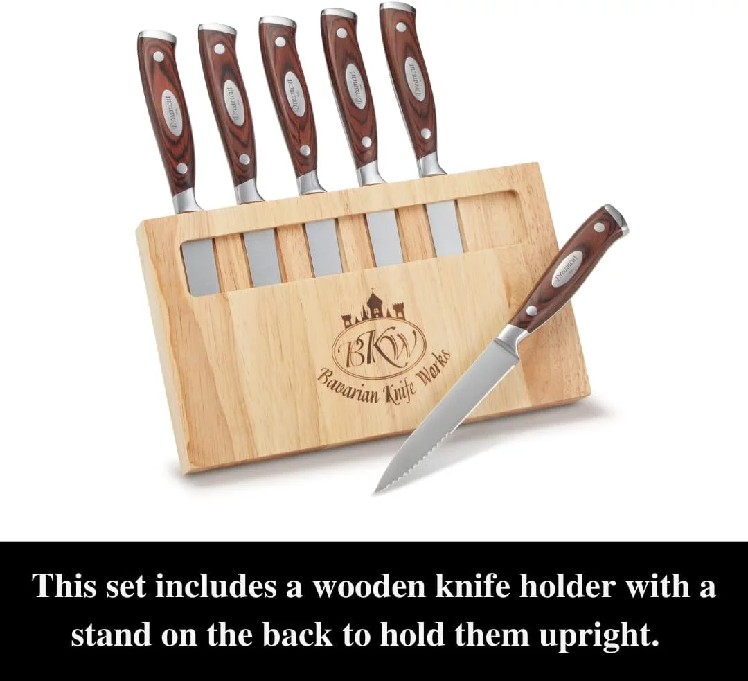 Bavarian Knife Works Set of 7 Steak Knives, German Steel Blades, Razor Sharp and Easy to Sharpen