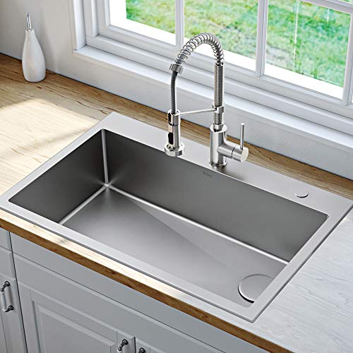 KRAUS Standart PRO 22-inch Drop-In Top Mount 16 Gauge Stainless Steel Single Bowl Laundry Utility Sink, KHT301-22L