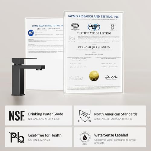 KES Vessel Sink Faucet, Black Bathroom Faucets, Tall Bathroom Faucets with Sink Drain with Overflow, L3156BLFF12-BK-C1