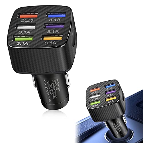 Ajxn Pack-1 Car Charger Adapter, 6 USB Multi Port Fast Charger, QC3.0 USB Fast Charger, Universal for Most Cell Phones, iPhone
