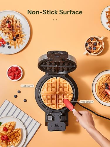 Classic Waffle Iron, Double Belgian Waffle Maker 180°Flip, 1400W Waffle Iron 8 Slices, Rotating & Nonstick Plates with Removable Drip Tray, Cool Touch Handles, Stainless Steel (8 Slices)