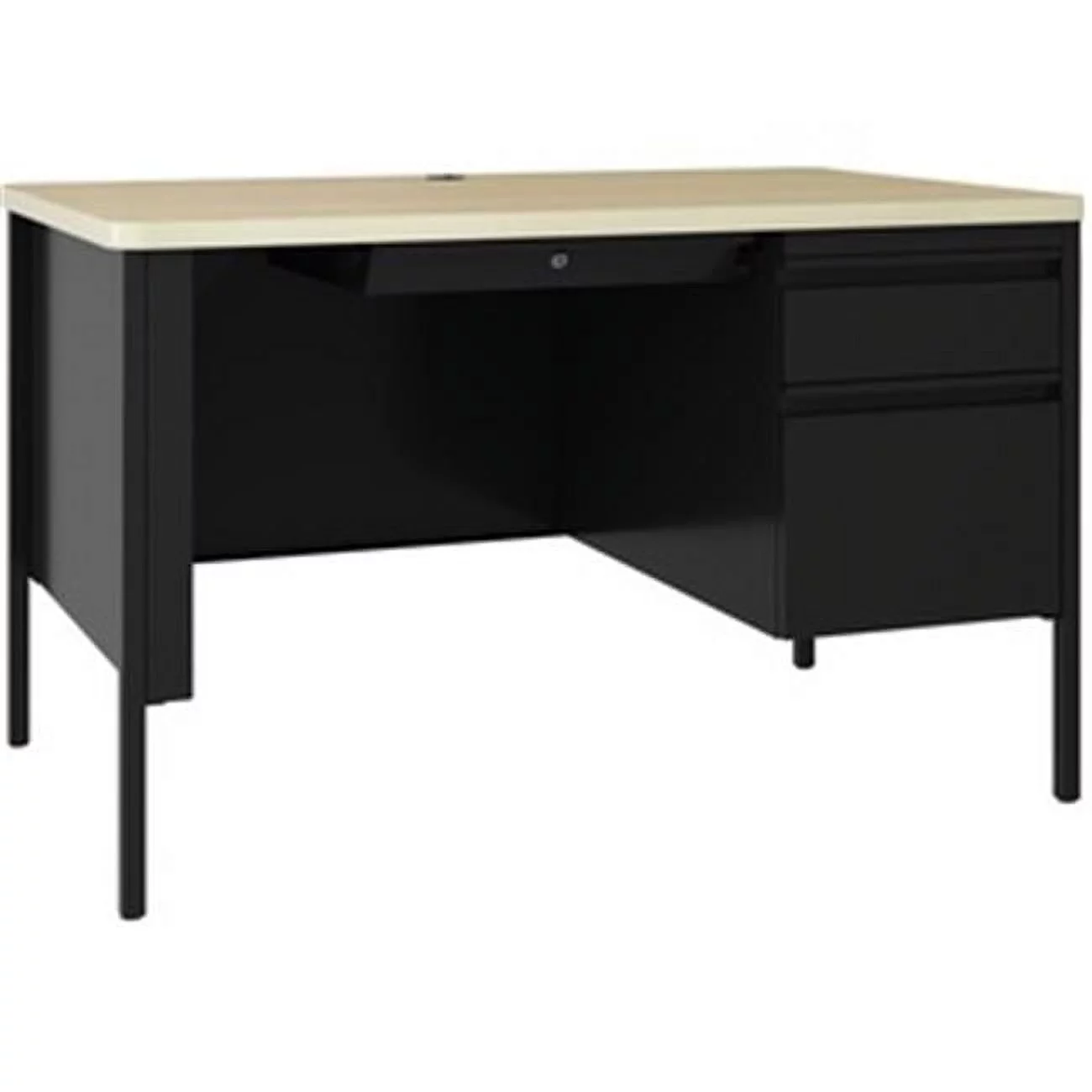 Lorell LLR03156 30 x 48 in. Single-Pedestal Teachers Desk, Black & Maple