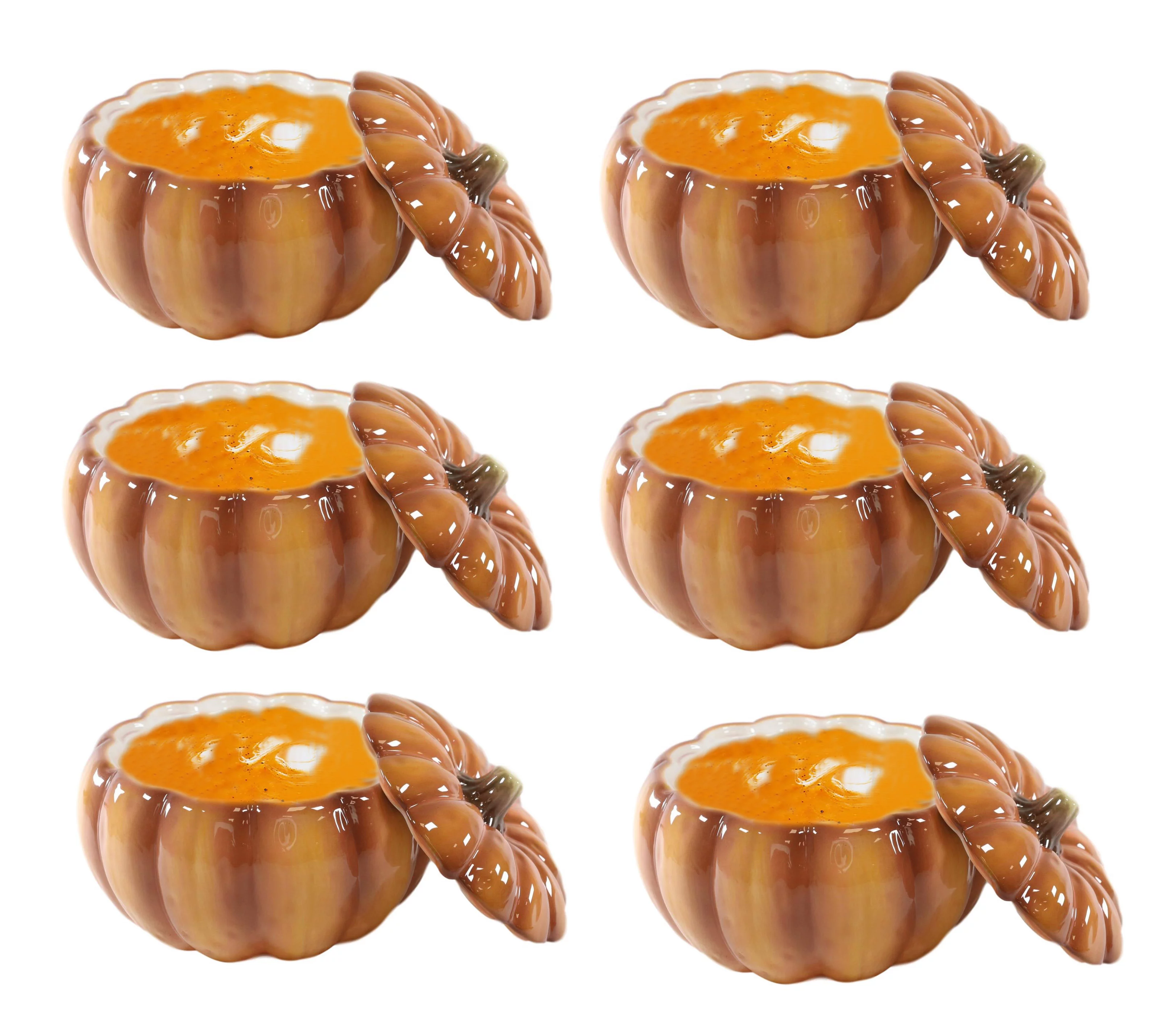 Ebros Home Kitchen Orange Ceramic Pumpkin Soup Or Dessert Bowl With Lid Set of 6
