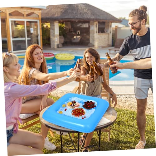 Hemoton 1 Set 2PCS Inflatable Pool Serving Bar and 3pcs Mesh Food Tent Set Drinking Buffet Tray Inflatable Ice Serving Buffet Bar Drinks Cooler Tray with Drain Plug (Blue)