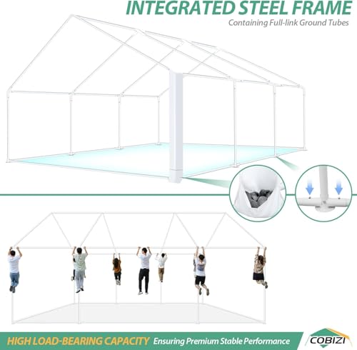 COBIZI 20x40 Party Tent Heavy Duty, Galvanized Wedding Tent, Event Shelter for Parties, Outdoor with Removable Sidewall & Built-in Sandbag, Carpas para Fiestas, Large Canopy, Waterproof, White
