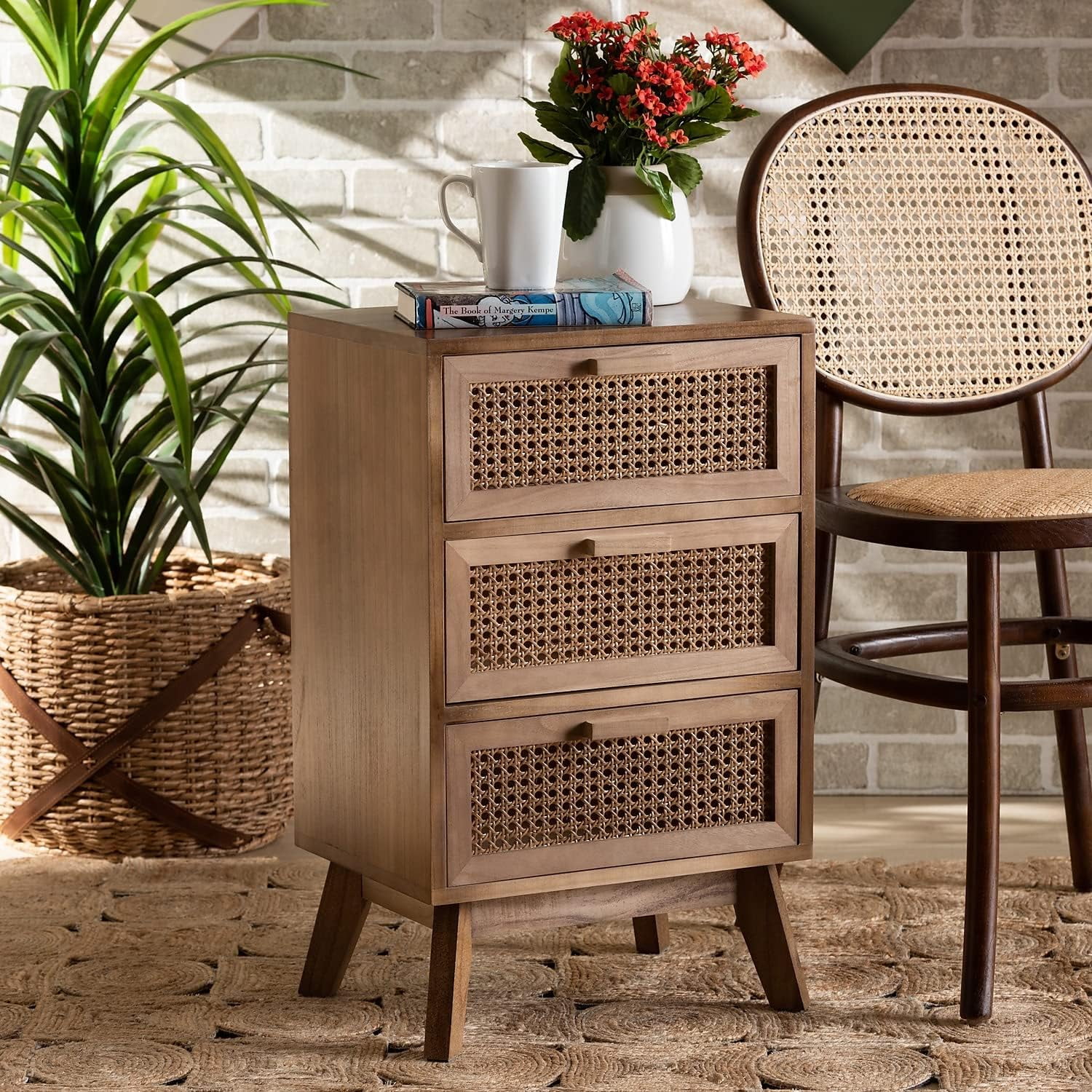 Baden 26-Inch High 3-Drawer Nightstand, Natural Brown And Walnut Brown (201-12259-Hit)