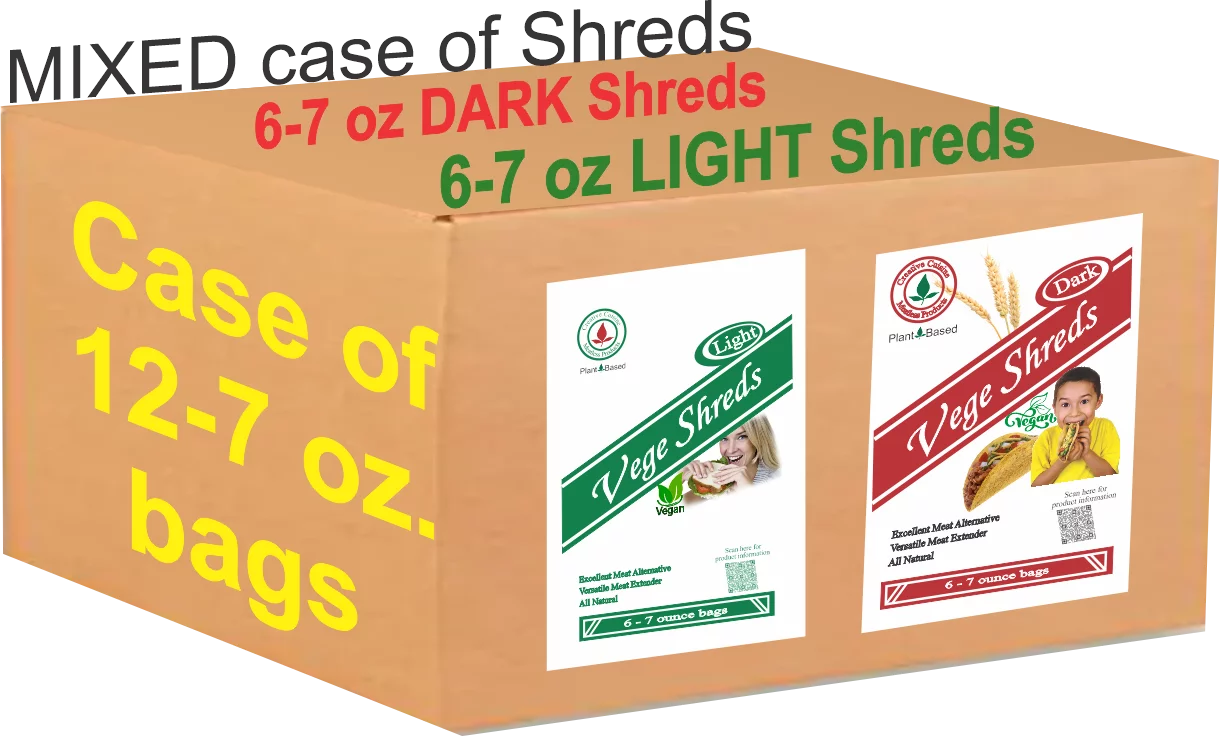 Vege Shreds Mixed Light & Dark, Veggie Meat, Shredded Beef, Shredded Chicken, 12 - 7 oz. bags, FREE Shipping