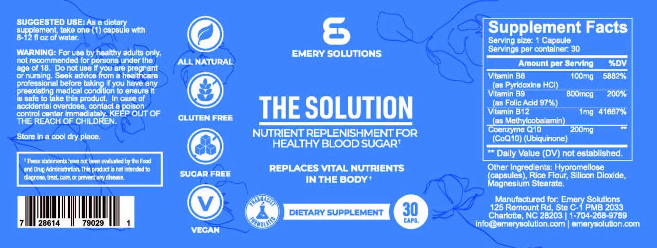 Emery Solutions Blood Sugar Support - Healthy Functioning - 30 Capsules