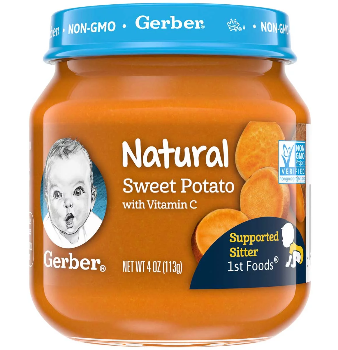 Gerber Natural Stage 1 Baby Food, Sweet Potato with Vitamin C, 4 oz Jar, 10 Pack