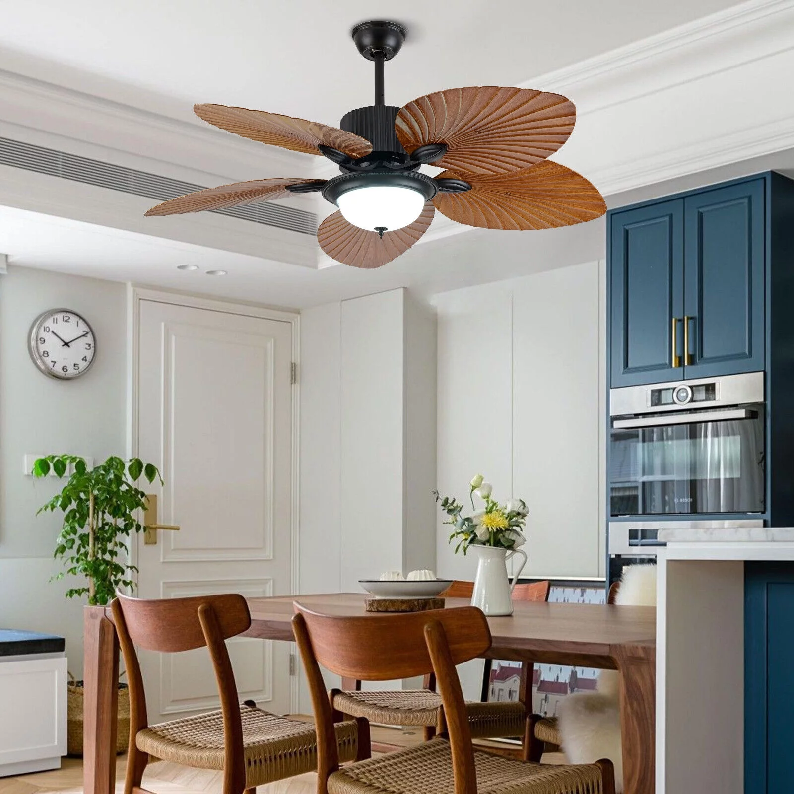 Miumaeov 52inch Tropical Palm Ceiling Fan with Light and Remote 5 Acrylic Palm Leaf Blades Tropical Ceiling Fan for Living Room Kitchen Bedroom Basement