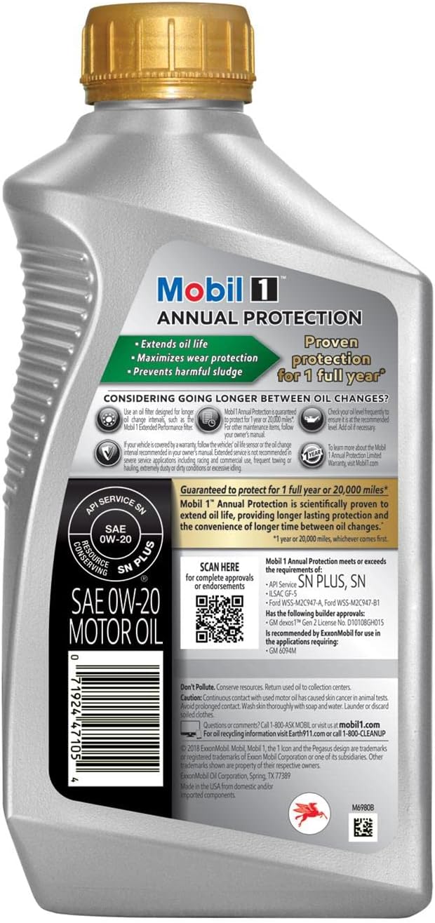 Mobil 1 Annual Protection 0W-20 Ultimate Full Synthetic Motor Oil, 1 Qt