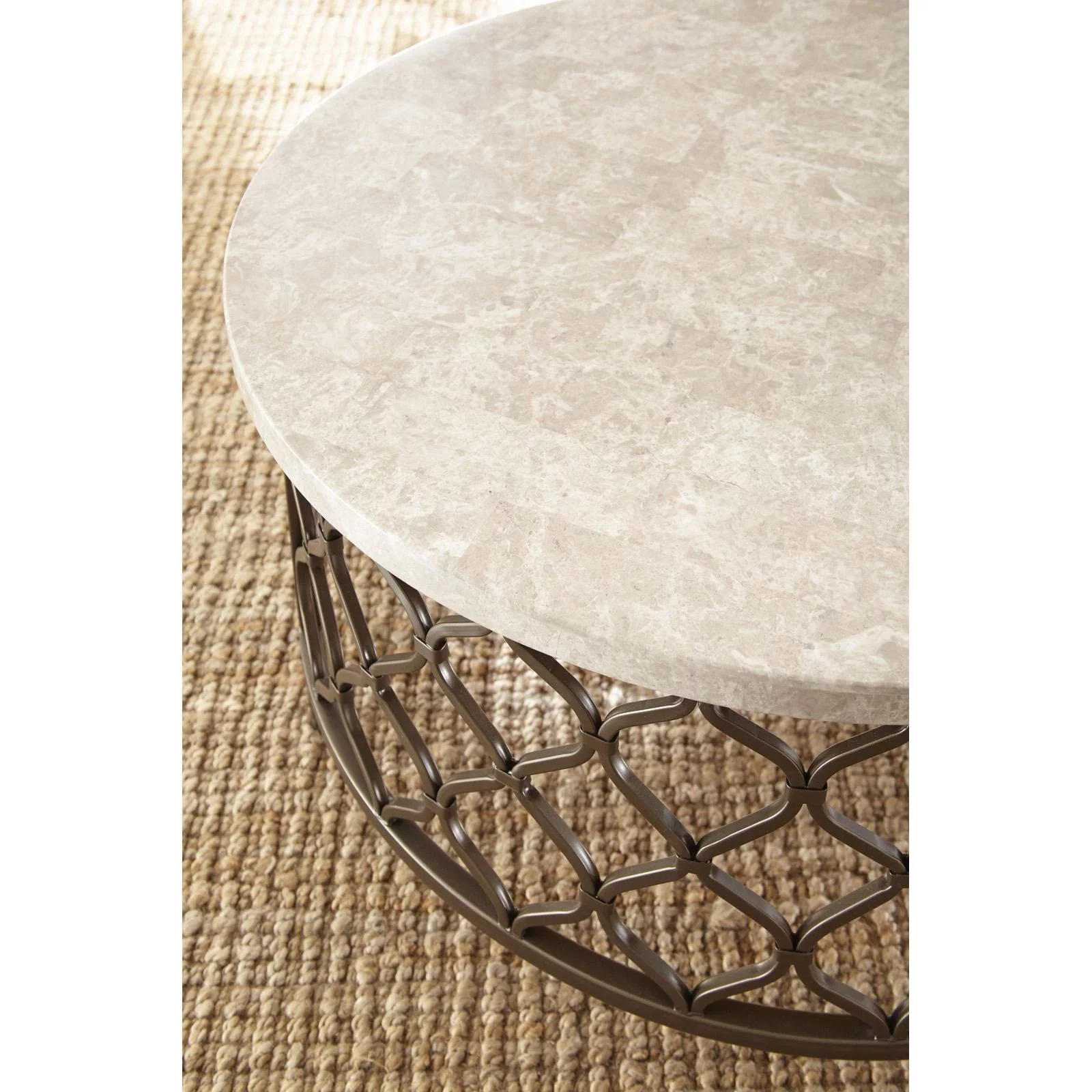 Steve Silver Co. Roland Round Metal Base Coffee Table with White Stone Top