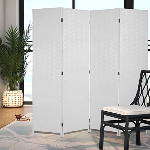 Wood Mesh Woven Design 4 Panel Folding Wooden Screen Room Divider