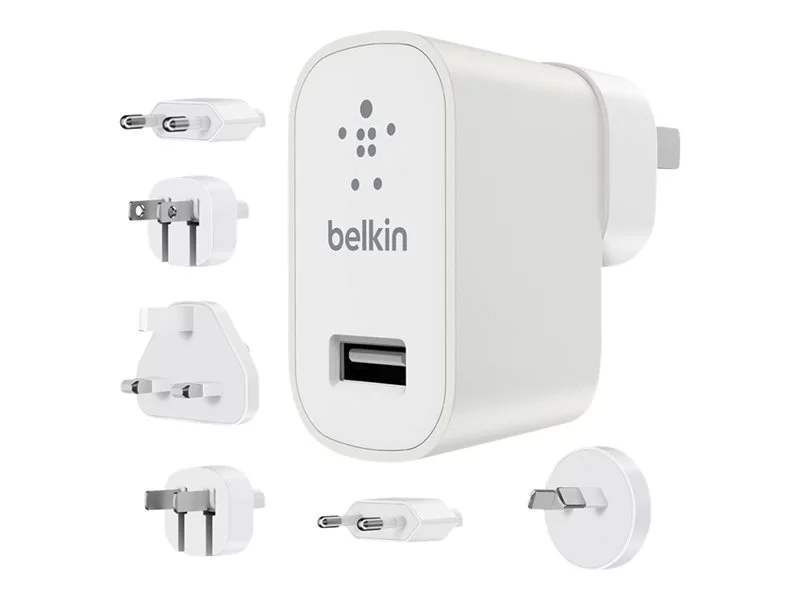 Belkin (12W/2.4A) Global Travel Kit Single USB Wall Charger (6 Adapters) - White