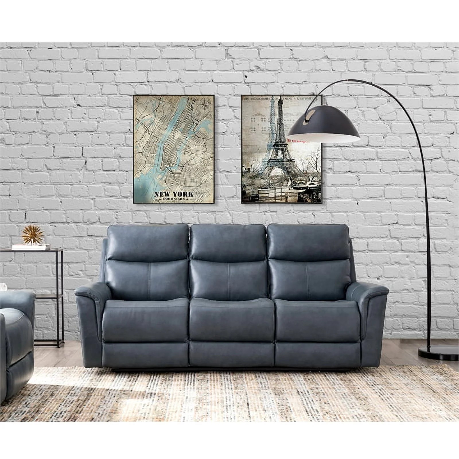 Drake Power Motion Sofa & Power Head Rest In Blue Grey Leather