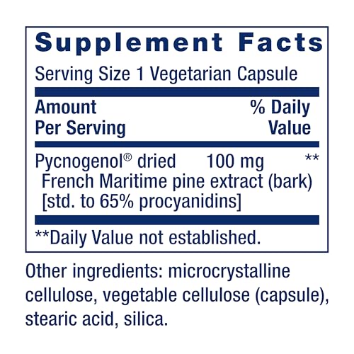 Life Extension Pycnogenol – French Maritime Pine Bark Extract – Scientifically Studied healthy aging & Vascular Health Supplement – Non-GMO, Gluten-Free, Vegetarian – 60 Capsules