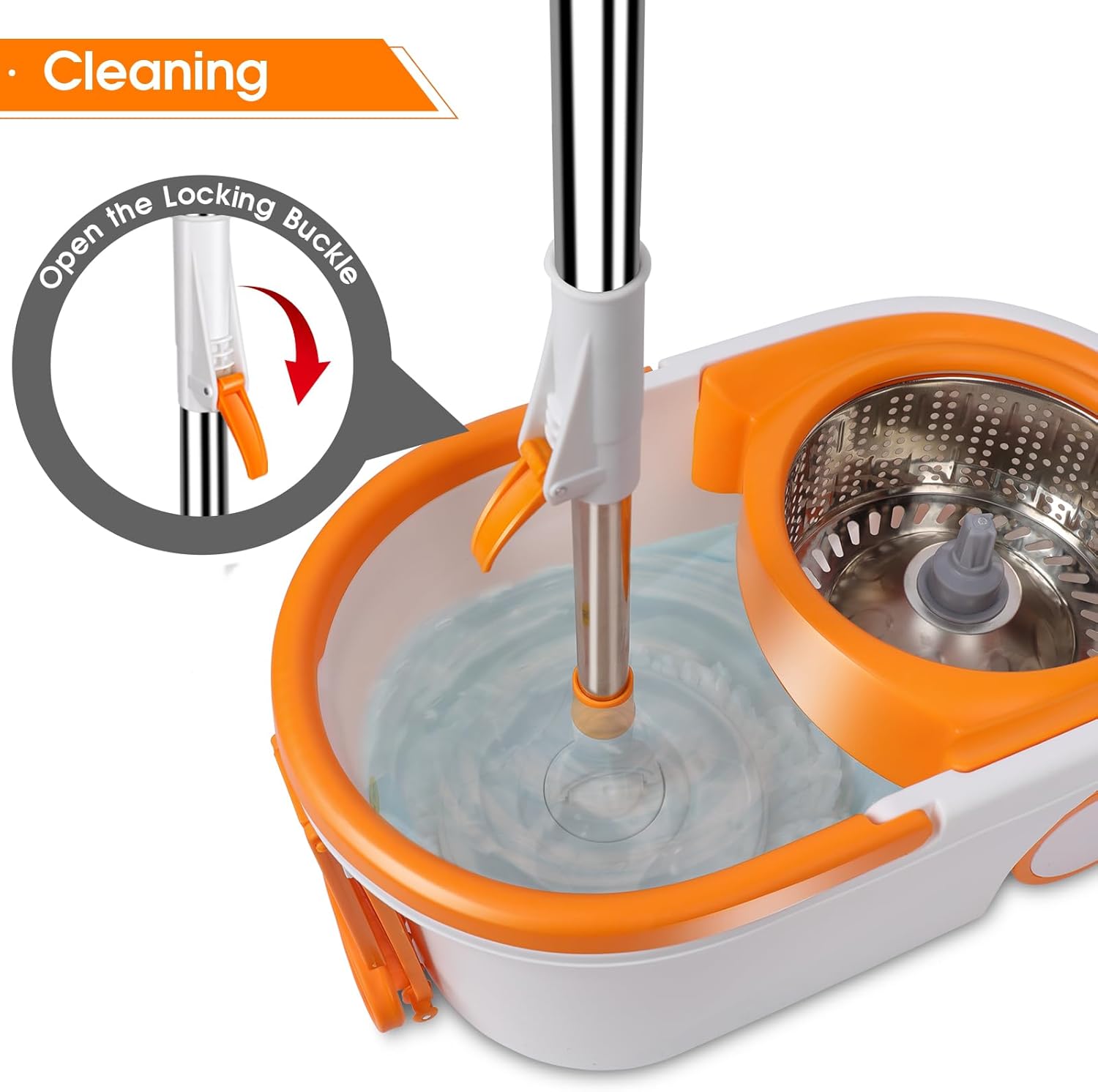MASTERTOP Spin Mop & Bucket with Wringer Set, Floor Cleaning, Household Cleaning Supplies, Stainless Steel Spinning Mop Bucket, 7 Microfiber Mop Refills, 57