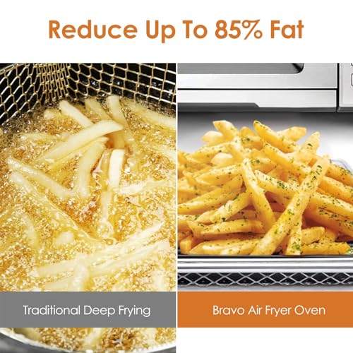 Nuwave Bravo Air Fryer Toaster Smart Oven, 10-in-1 Countertop Convection, 1800 Watts, 21-Qt Capacity, 50°-450°F Temp Controls, Top and Bottom Heater Adjustments 0%-100%, PFAS Free, Stainless Steel
