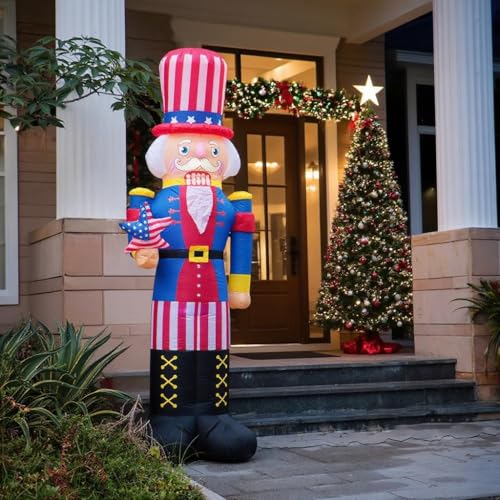 8.2FT Tall Christmas Inflatable Outdoor Decor Blow Up Uncle Sam/Nutcracker Holding Flag, Built-in 3 LED Lights Xmas Decorations for Gardern Lawn Indoor Outdoor Winter Holiday