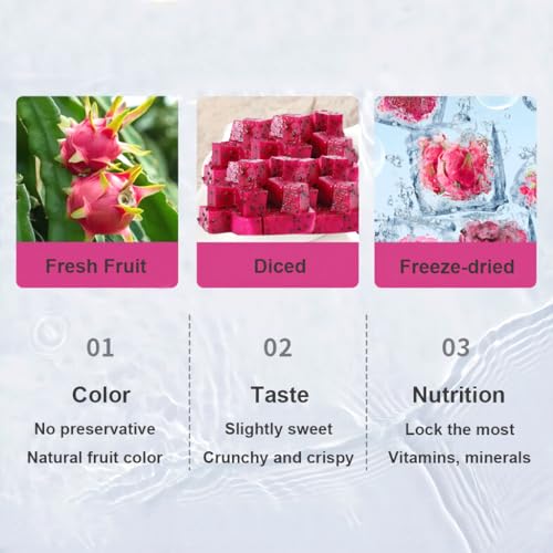 Mkostlich Freeze-dried Dragon Fruit, 3.52oz/100g Diced Dragon Fruit with 1 Ingredients, No Sugar Added, Dragonfruits Cube for Drink, Dried Dragon Fruit Snack (Pack of 1)